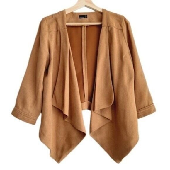 VERO MODA Faux Suede Open Front Light Jacket Tan Sz M - Picture 1 of 10